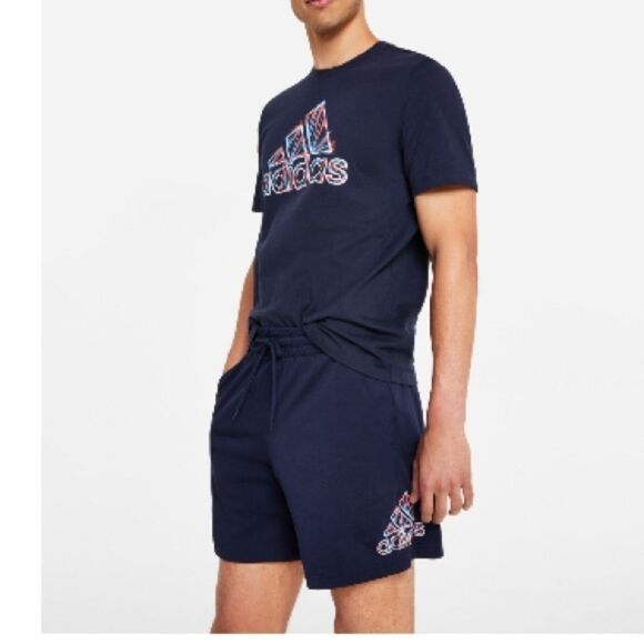 Adidas Essentials Shorts Men's  Navy Blue Americana Knit Shorts Pockets - Picture 2 of 9